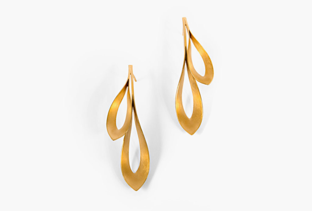 <em>Flammenspiel</em> [flames play] collection, earrings. Available in yellow gold, white gold, silver and silver gold plated. German Design Award.