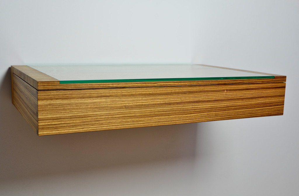 Shelf with drawer. Zebrano. 60 × 40 × 12 cm. 