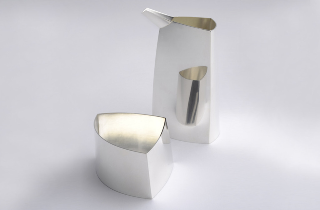 Cream jug, sugar triangle. 925 silver, forged and assembled. D&CC Winner 2011.