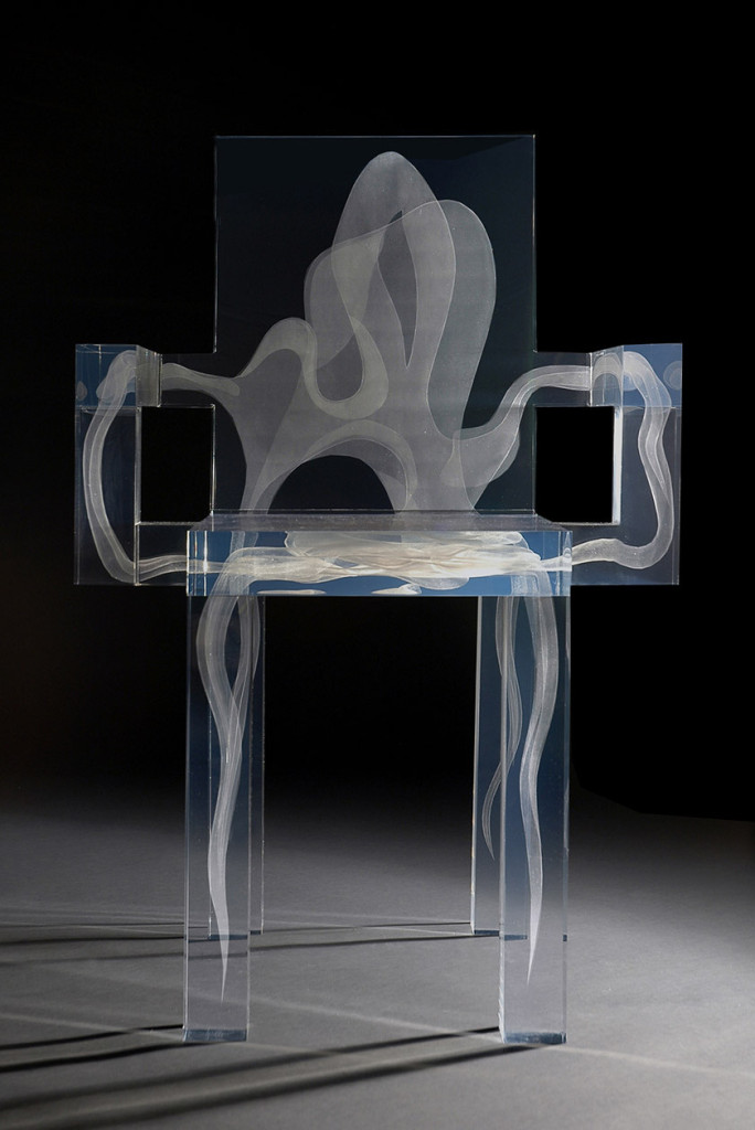 Chair <em>Ghost Chair</em>, 2008. Laser engraved Plexiglass. 50 ×&nbsp60 ×&nbsp90 cm. Photo: Ralph Nauta. 