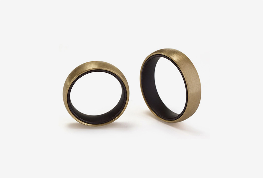 Rings <em>Duo</em>. Stainless steel coated with ceramic, 750 yellow gold, available in various precious metals.