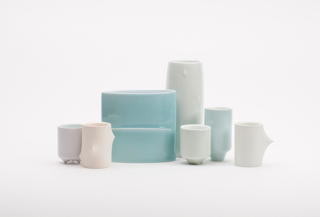 Vessels, 2013. White porcelain, slip casting, transparent and matt glaze