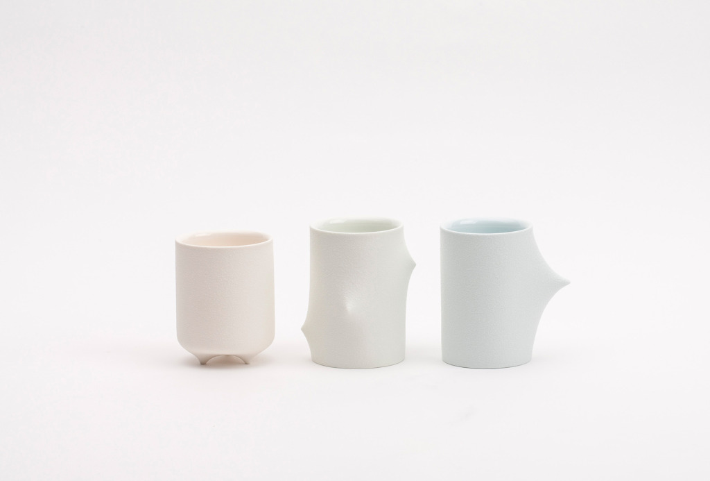 Cup series, 2013. White porcelain, slip casting, transparent glaze, various sizes.