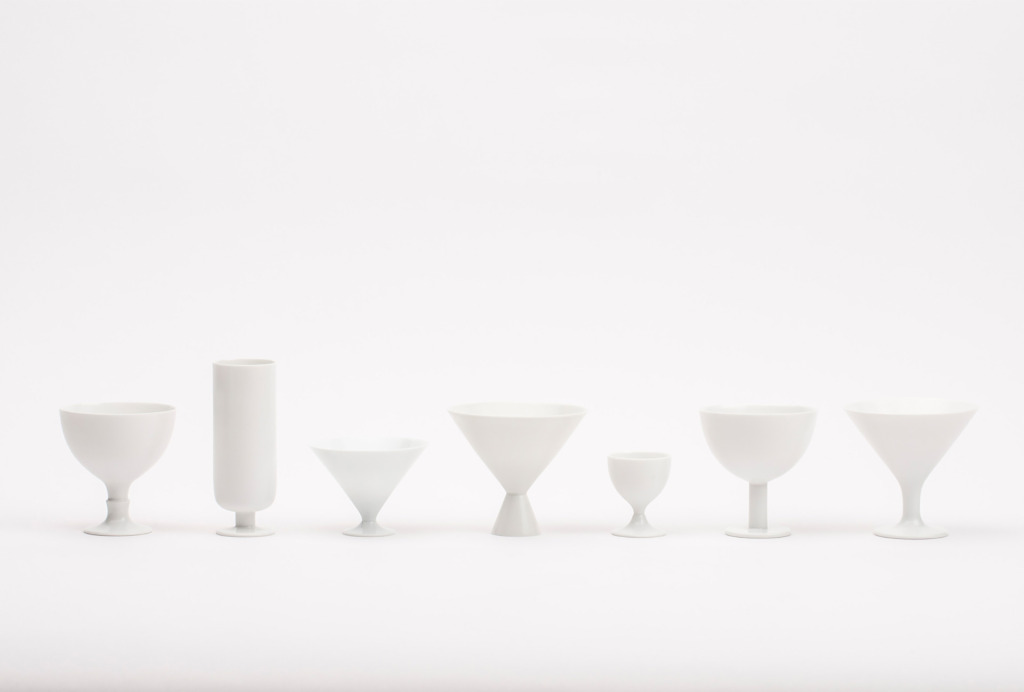 Cups, 2013. White porcelain, transparent glaze, various sizes