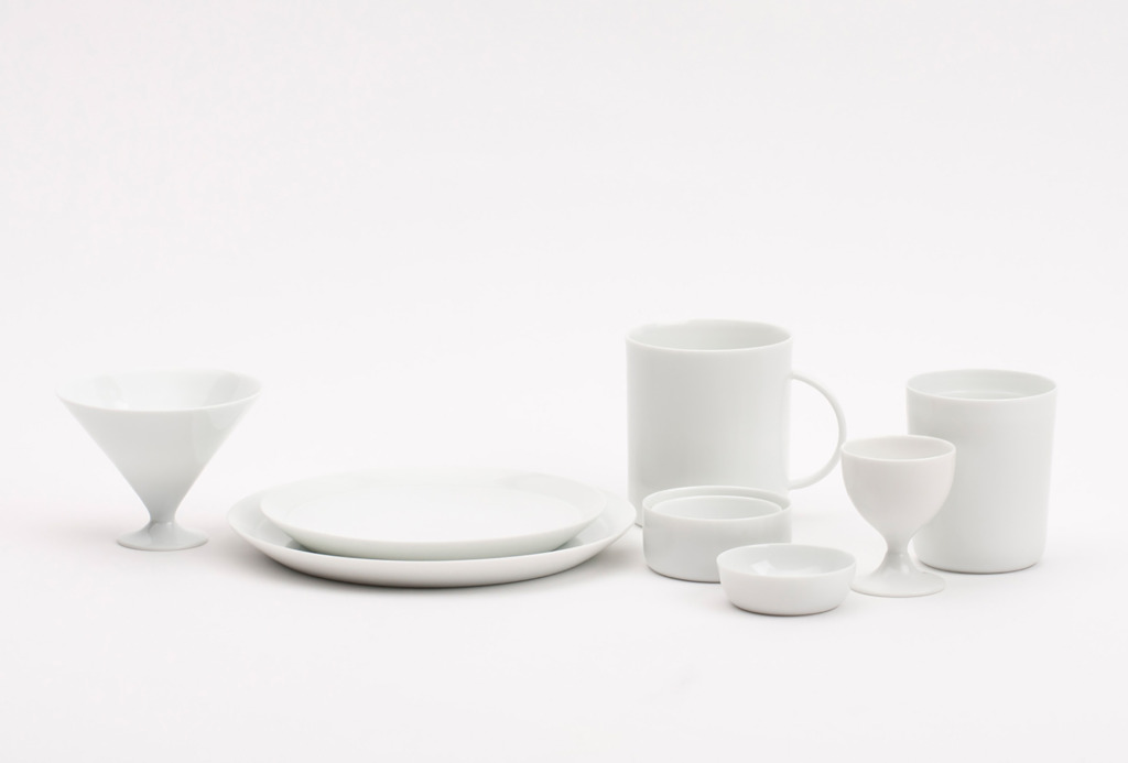 Dessert set, 2013. White porcelain, matt glaze, 30 × 18 × 9 cm