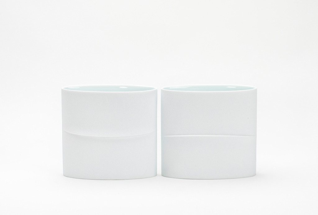 Vessels <em>Line for Ellipse</em>, 2014. White porcelain, slip casting, 19 × 8 × 18 cm each