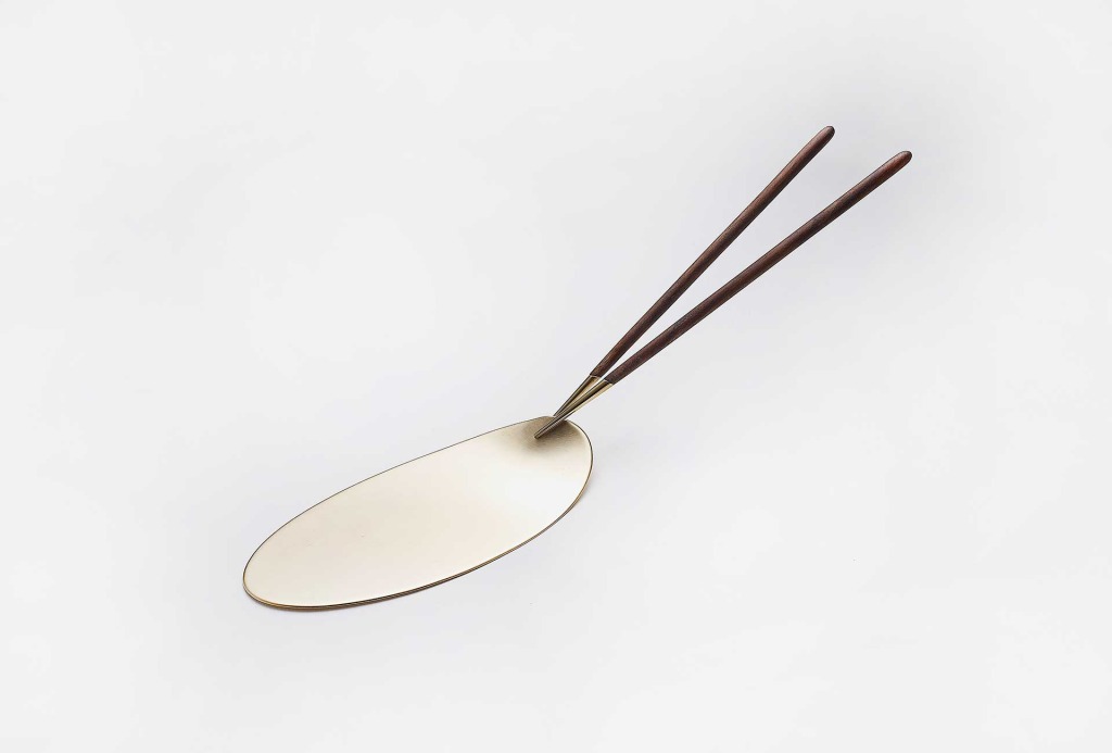 Cutlery <em>Merging.</em>, 2012. Silver-plated brass, maple wood.