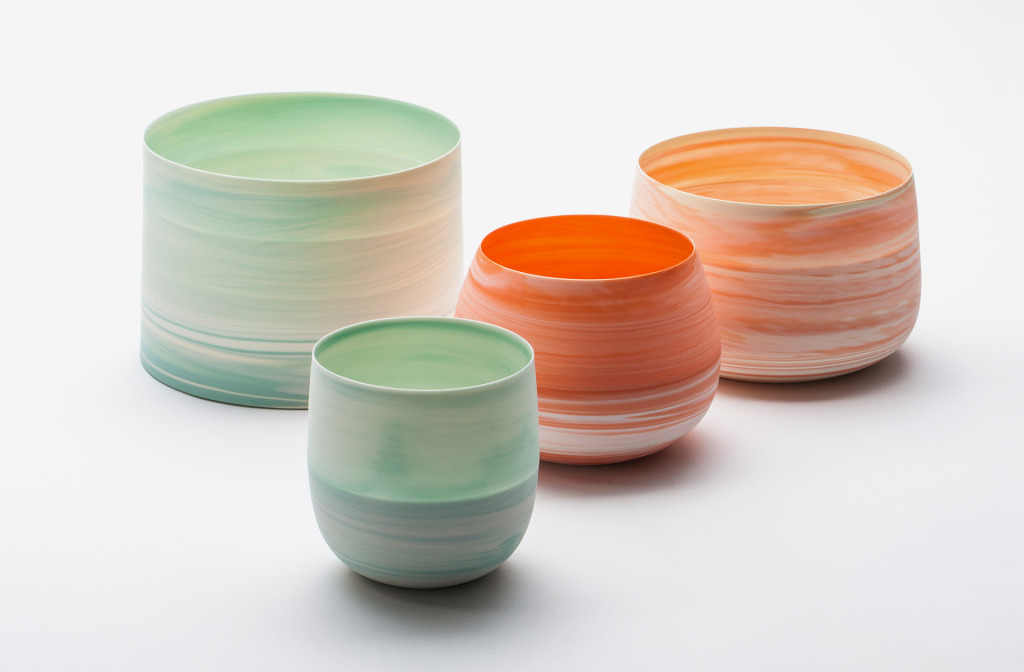 Series <em>Shadowed Color Bowl</em>, 2014. White porcelain, clay.