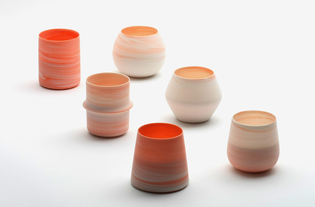 <em>Color Mini Cups</em>, 2013. White porcelain.
