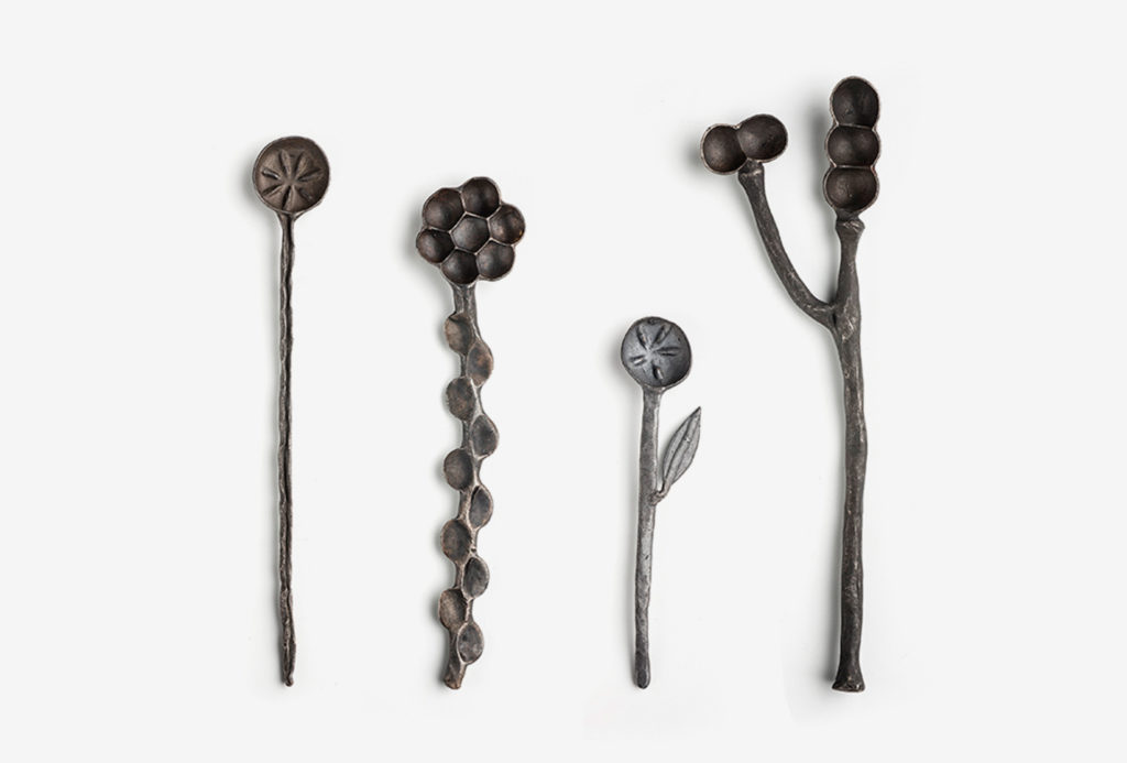 Spoons from the <em>creatura</em> series. Silver 925 oxidised.  Photo Federico Cavicchioli