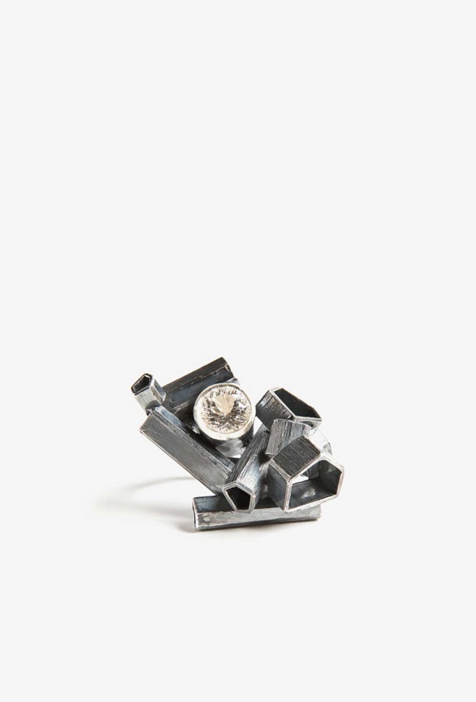 Sabine Müller, ring. Oxidized silver, topaz.