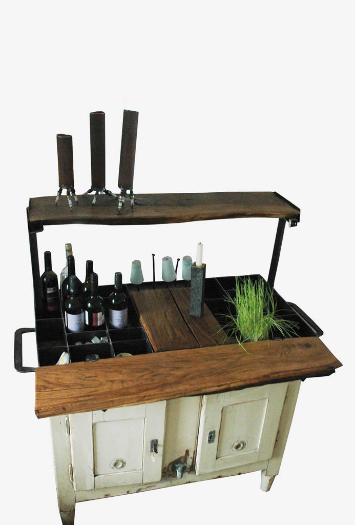 Kitchen furniture <em>Schmeckbar</em> (tasteable), 2014. Old fridge, iron, oak.