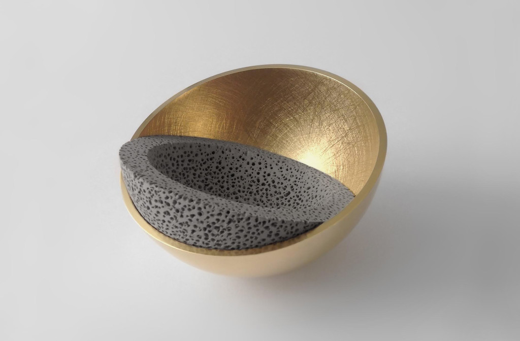 Vessel object from the series <em>Polarity & Unity</em>. Brass, Stoneware