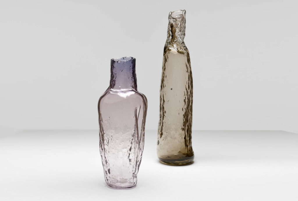 Two bottle vases, 2016. Glass, mouth-blown, 56 × 18 cm and 70 × 17 cm