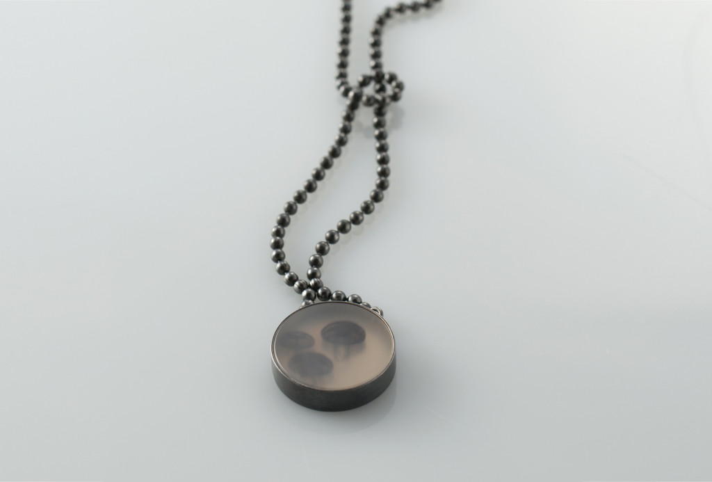 <em>structures</em> necklace. Natural agate, mirrored glass, 925 silver, print