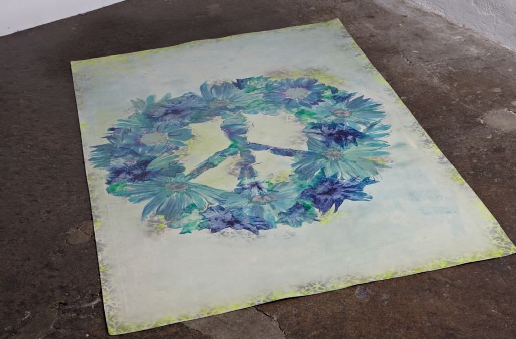 Floorcloth <em>Peace II</em>, 2014. Acrylic and silk on canvas, 126x197 cm. 1850 €