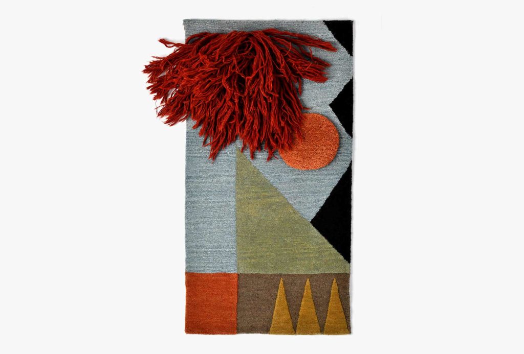 Textile poster <em>lyk carpet x bauhaus # 5</em>. 100% hand-spun, Tibetan highland wool, hand-knotted, vegetable-dyed, DINA 1. Certified by the Fairtrade-Label-STEP.