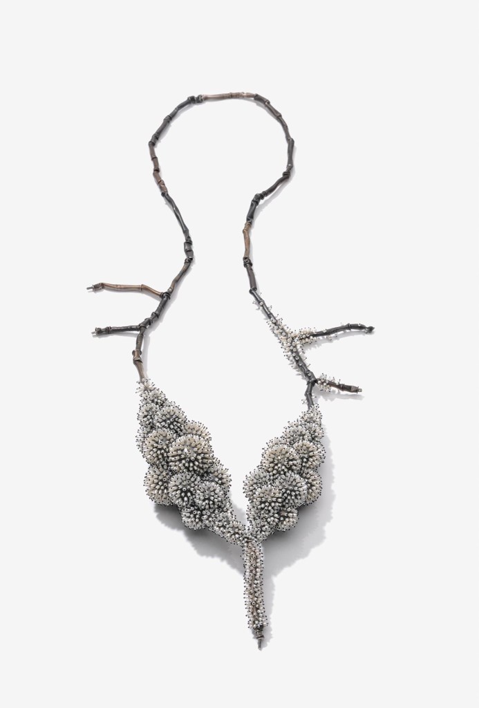 Sam Tho Duong, <em>frozen</em> necklace. Rice grain pearls, silver