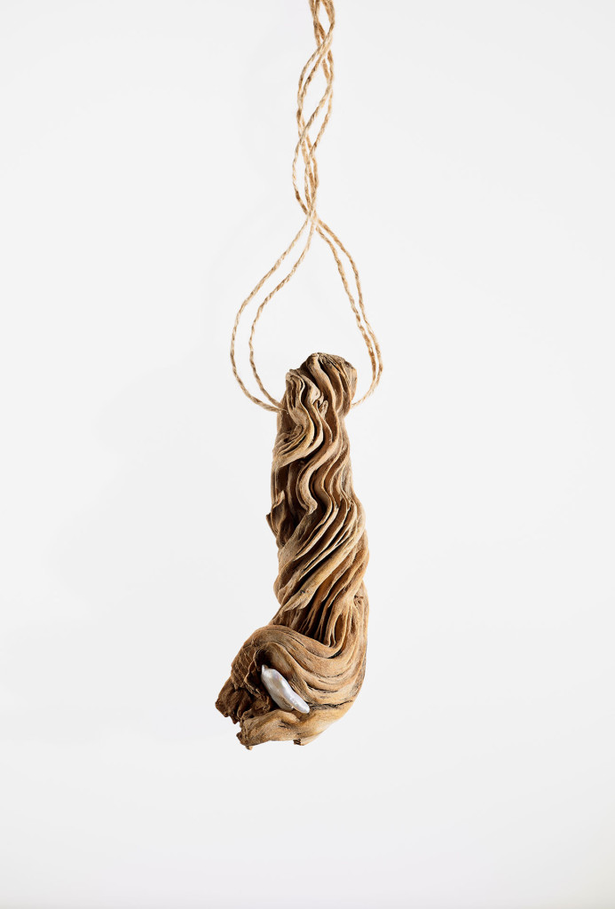 <em>Tsunami</em> necklace. Root wood of a grapevine, sweet water pearl. Southeast Asia.