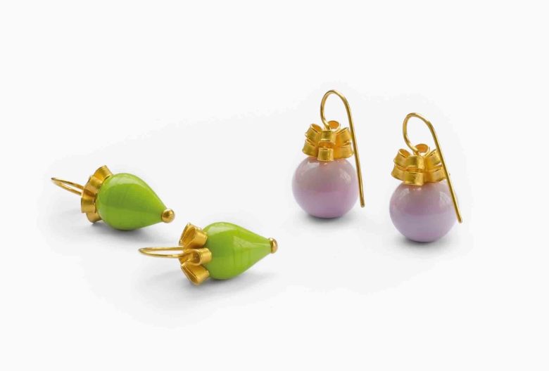 Earrings, glass, silver, fine gold plated