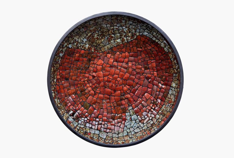 Fritz Baumer, <em>Schale</em> [Bowl], 1986. Ceramic mosaic from sorted out vessels. Baumer received them by Hubert Griemert, Richard Bampi, Wendelin Stahl and others.