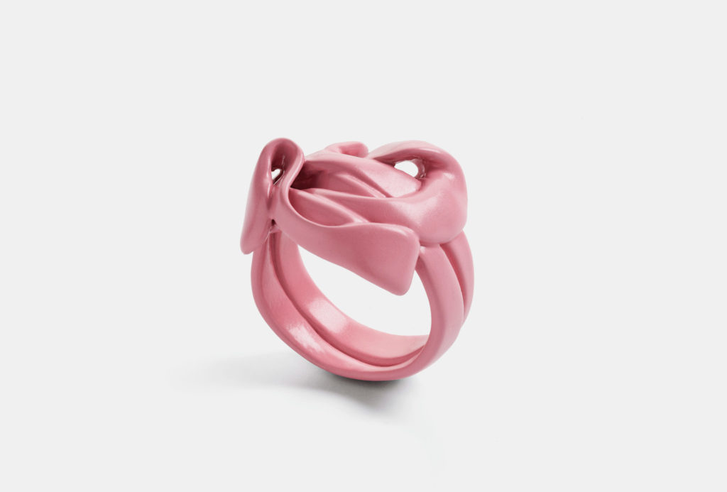 <em>Bubble Gum 2</em> ring. Pink lacquered silver.