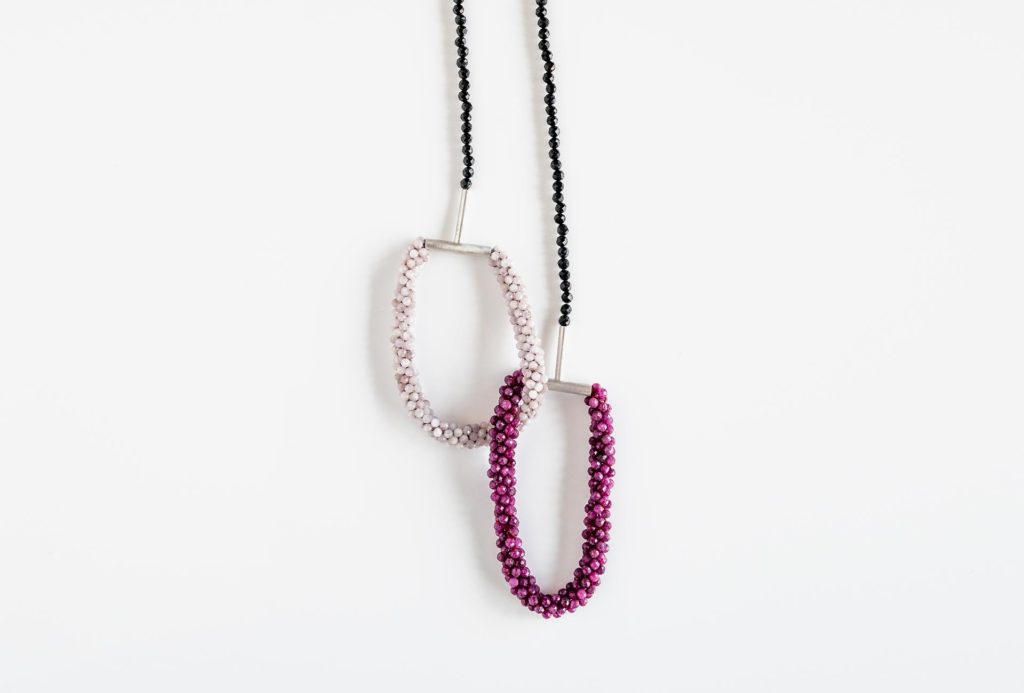 Necklace, 2021. Silver, tourmaline, rubies.