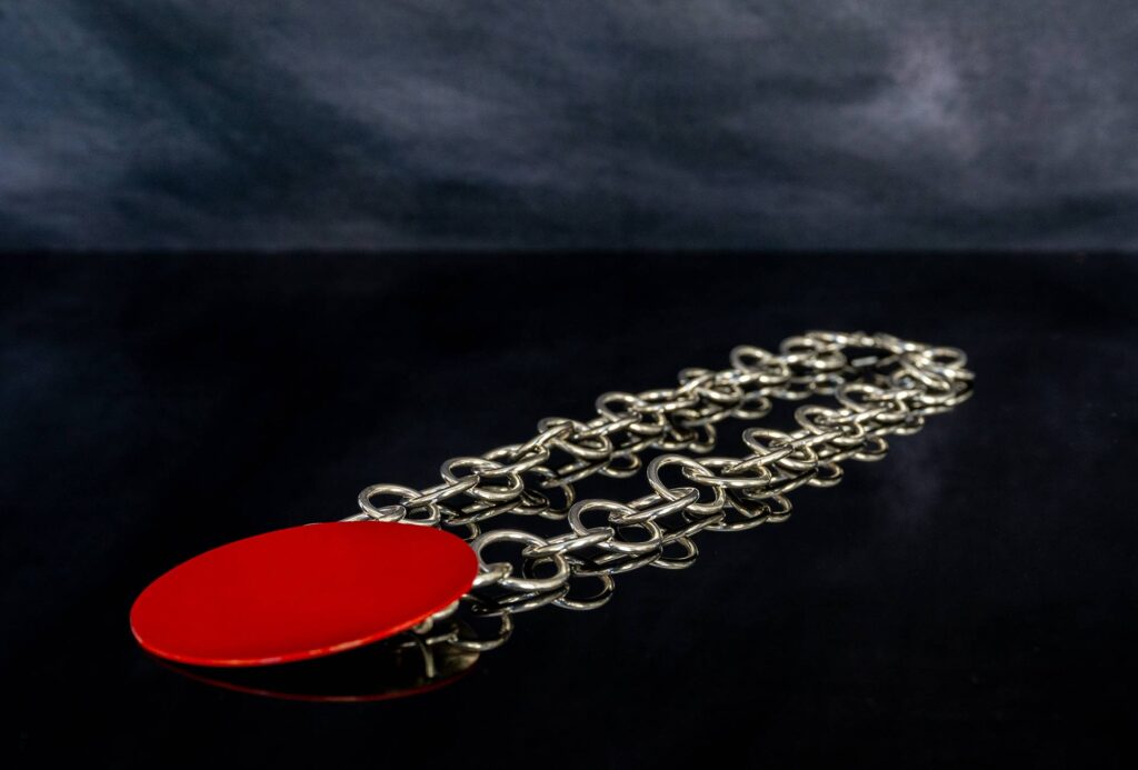 Necklace, 2024. Silver, red urushi.
