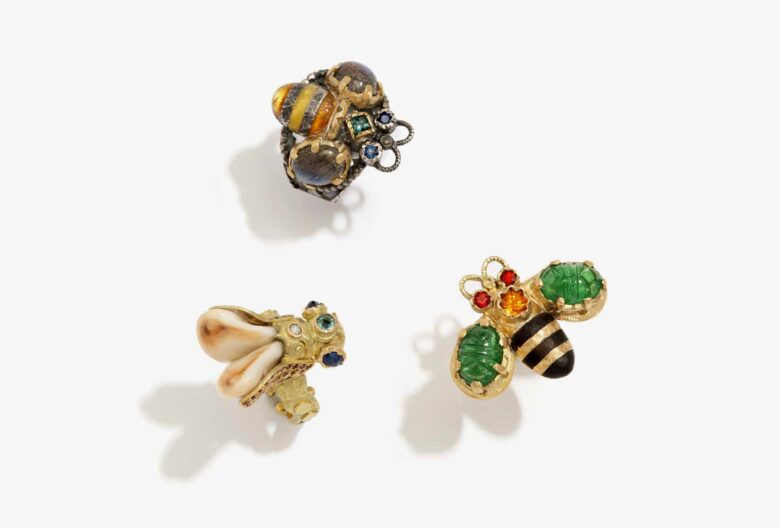 Sabine Klarner, rings, bees and other insects. Gold, silver, colored gemstones, grandels. © Sabine Klarner.