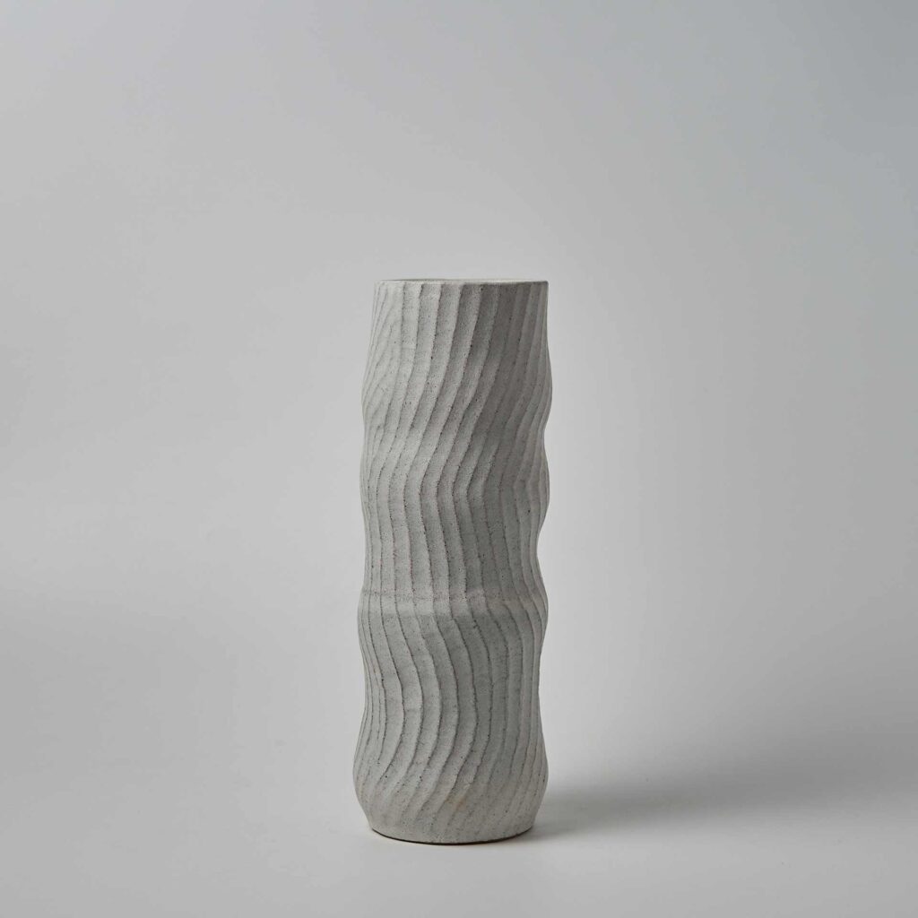 <em>And go round again</em>, vase from the series <em>Round & Round</em>, 2024. Stoneware, glazed, 11 x 11 x 33 cm.